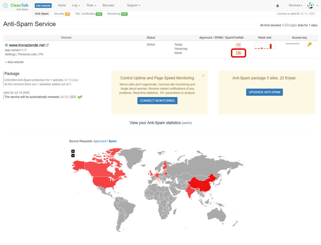 Dashboard di CleanTalk